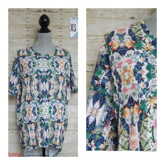 LuLaRoe Irma Shirt/Tunic XS – Unique Floral Multi-colored Print on White - Picture 1 of 1